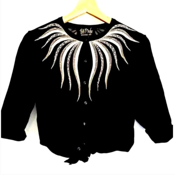 VINTAGE BOB MACKIE Embellished EmbroideredTop Sweater Cardigan Beaded - Picture 1 of 9